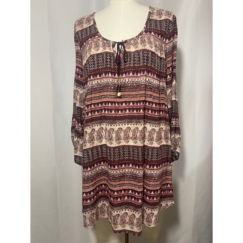 Billabong Take Me Away Dress/Tunic Size Med Red Burgundy Boho Hippie Peasant